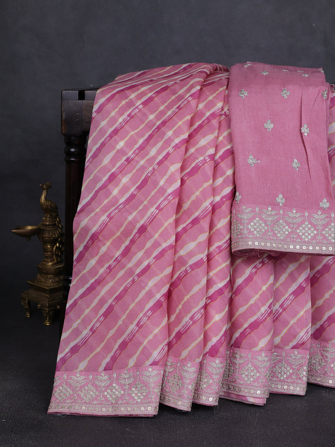 Muave Pink-Off White Organza Embroidery Saree