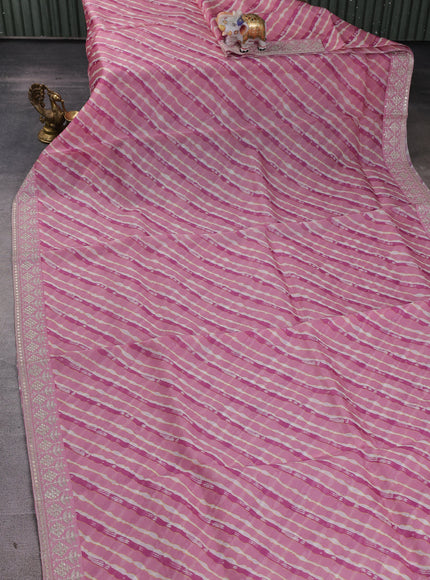 Muave Pink-Off White Organza Embroidery Saree