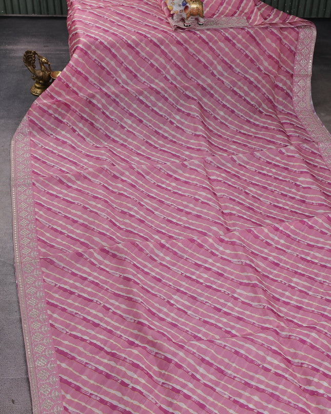 Muave Pink-Off White Organza Embroidery Saree