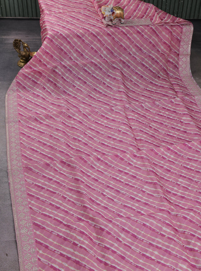 Muave Pink-Off White Organza Embroidery Saree