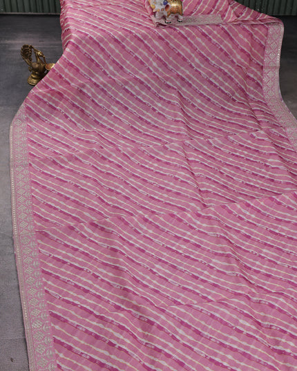 Muave Pink-Off White Organza Embroidery Saree