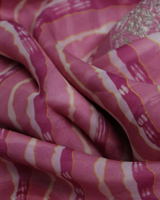 Muave Pink-Off White Organza Embroidery Saree