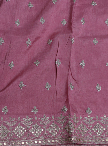 Muave Pink-Off White Organza Embroidery Saree