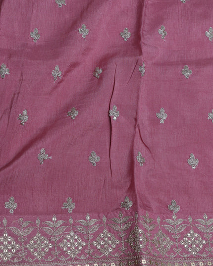 Muave Pink-Off White Organza Embroidery Saree
