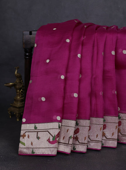 Rani Pink Organza Embroidery Saree