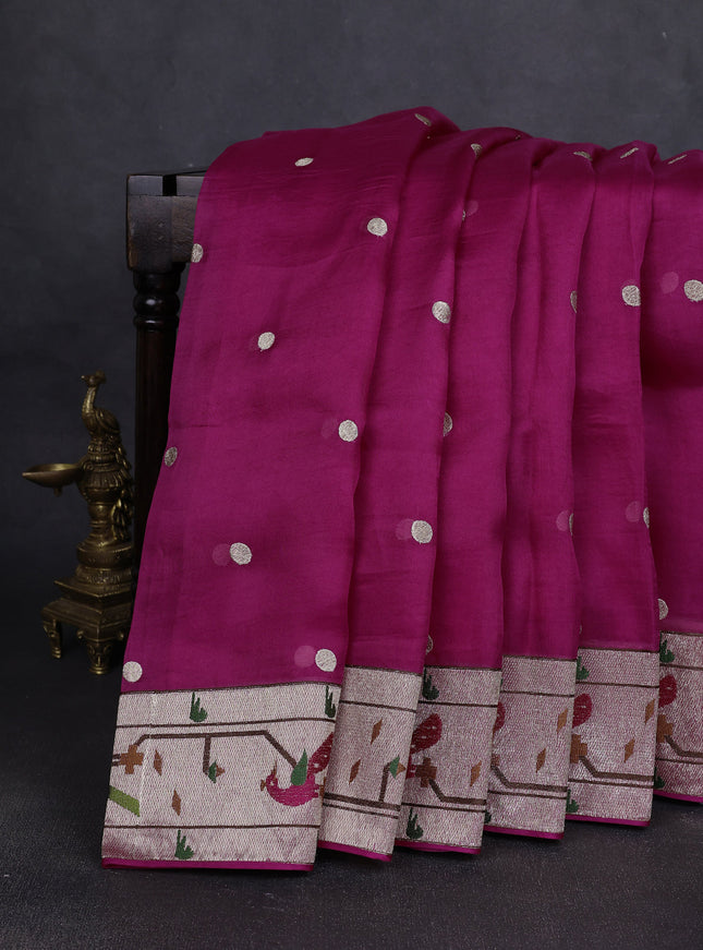 Rani Pink Organza Embroidery Saree