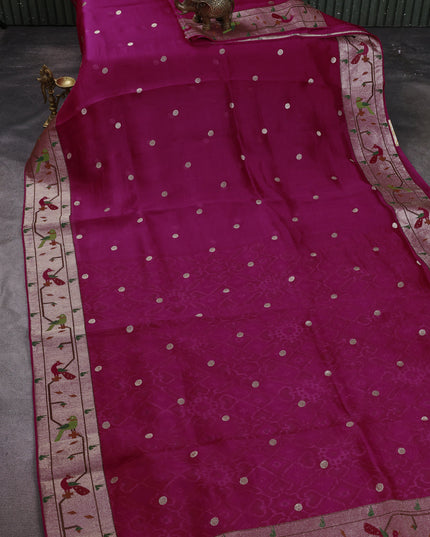 Rani Pink Organza Embroidery Saree