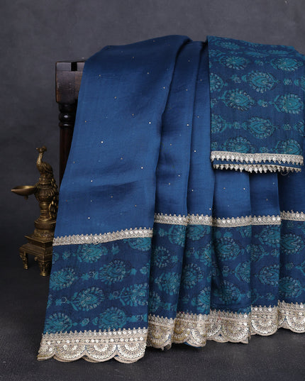 Peacock Blue Organza Embroidery Saree