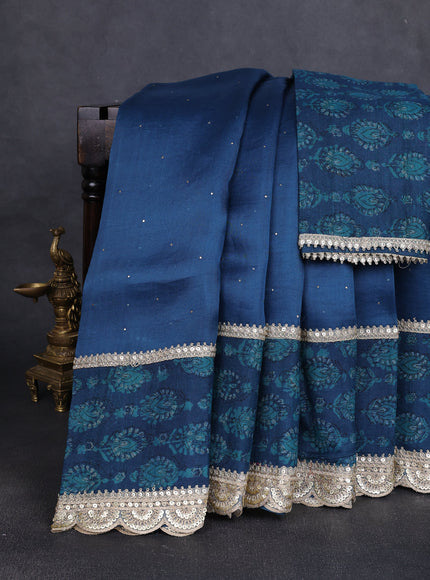 Peacock Blue Organza Embroidery Saree