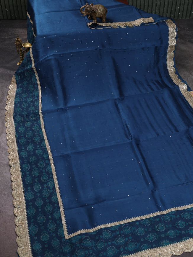 Peacock Blue Organza Embroidery Saree