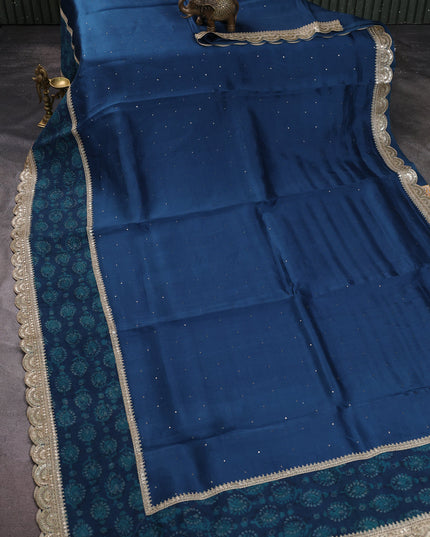 Peacock Blue Organza Embroidery Saree