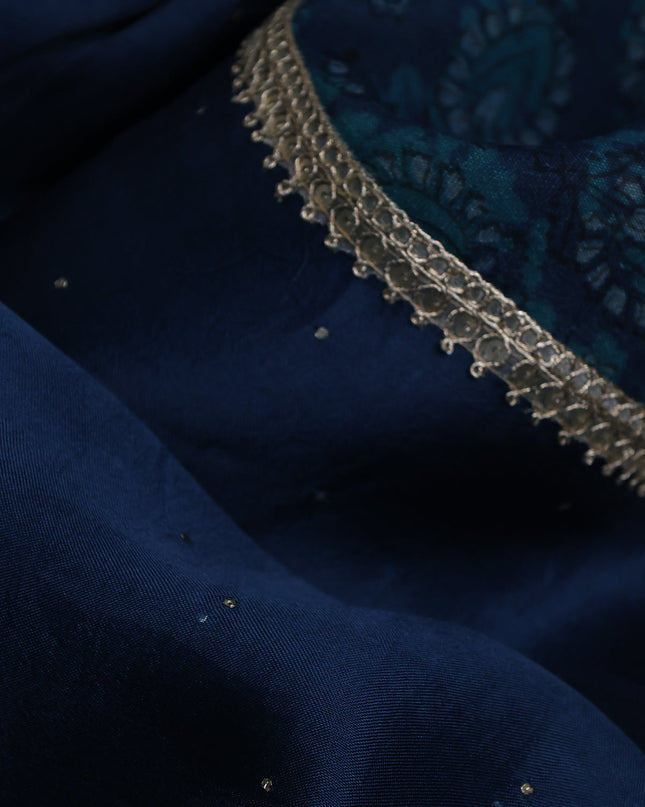 Peacock Blue Organza Embroidery Saree