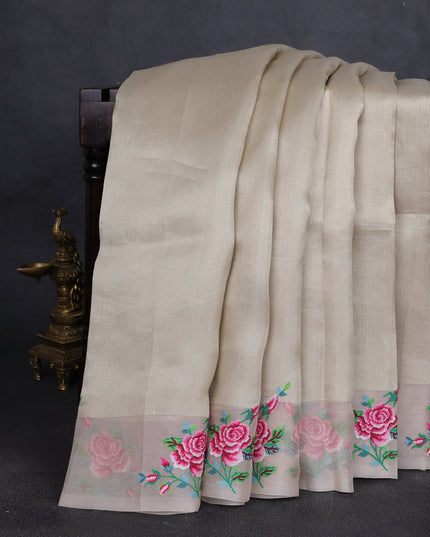 Beige Organza Embroidery Saree