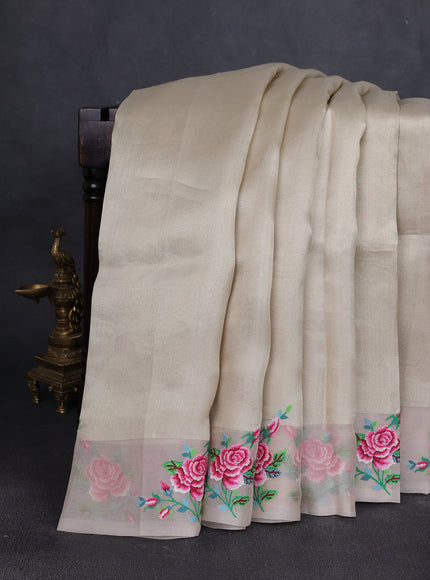 Beige Organza Embroidery Saree
