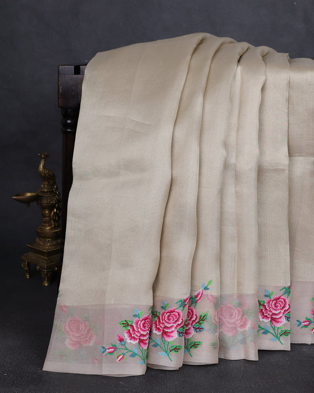 Beige Organza Embroidery Saree