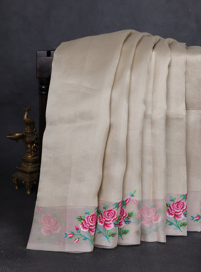 Beige Organza Embroidery Saree