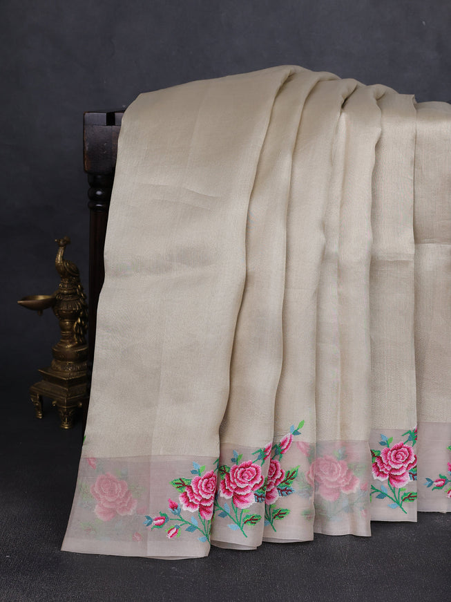 Beige Organza Embroidery Saree