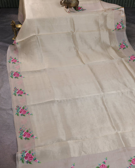 Beige Organza Embroidery Saree