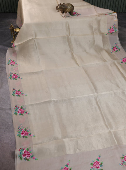 Beige Organza Embroidery Saree