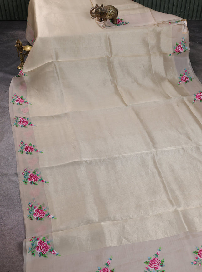 Beige Organza Embroidery Saree