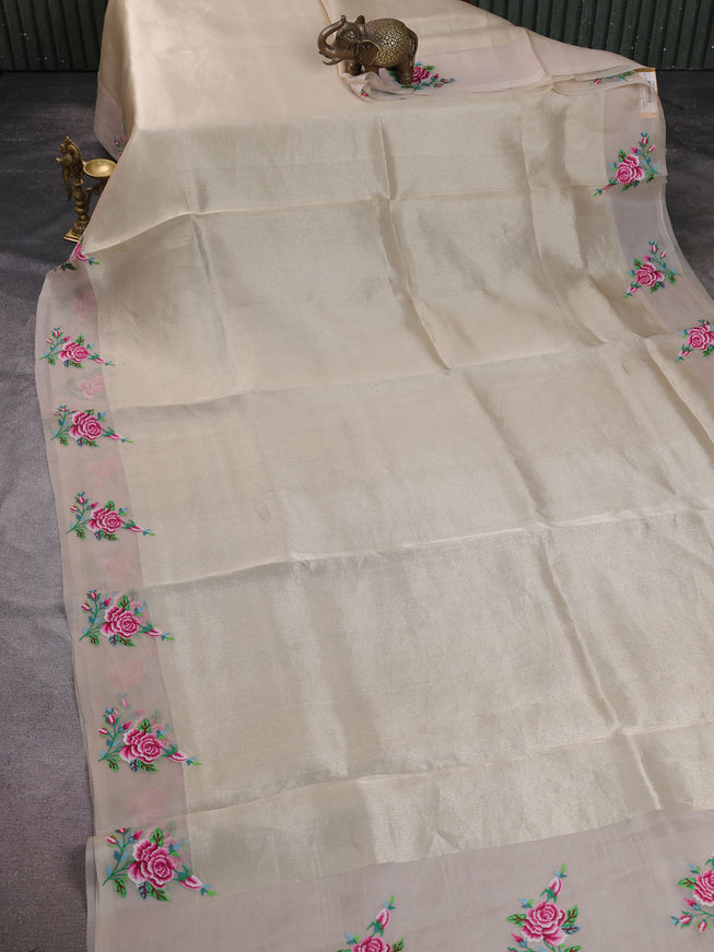 Beige Organza Embroidery Saree