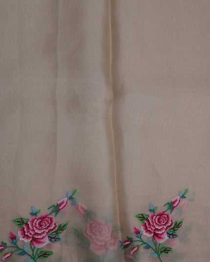 Beige Organza Embroidery Saree
