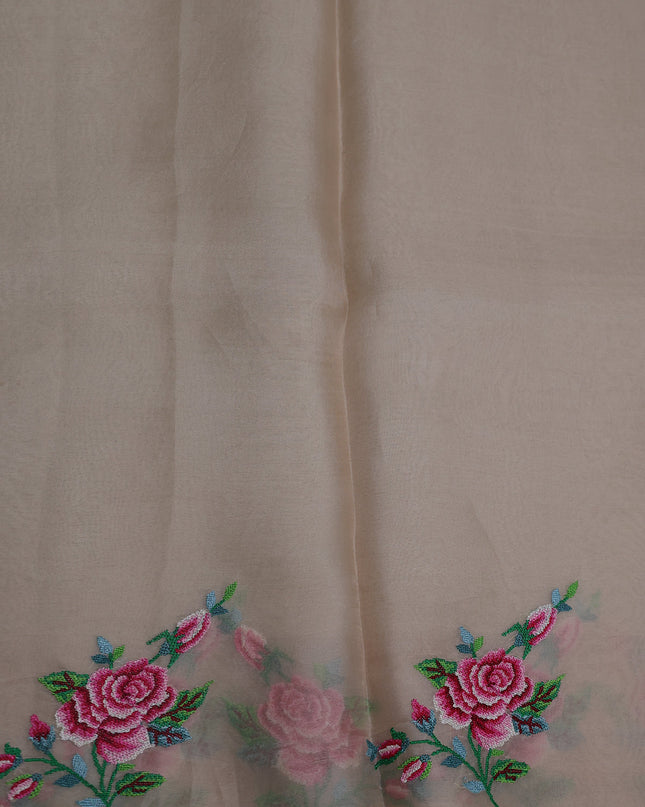 Beige Organza Embroidery Saree