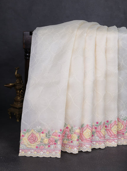 Off White Organza Embroidery Saree