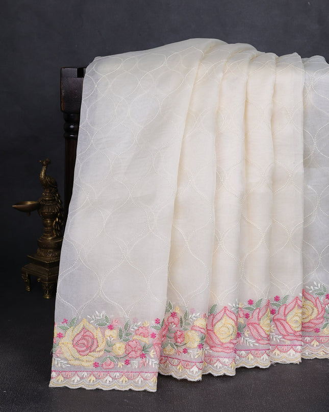 Off White Organza Embroidery Saree