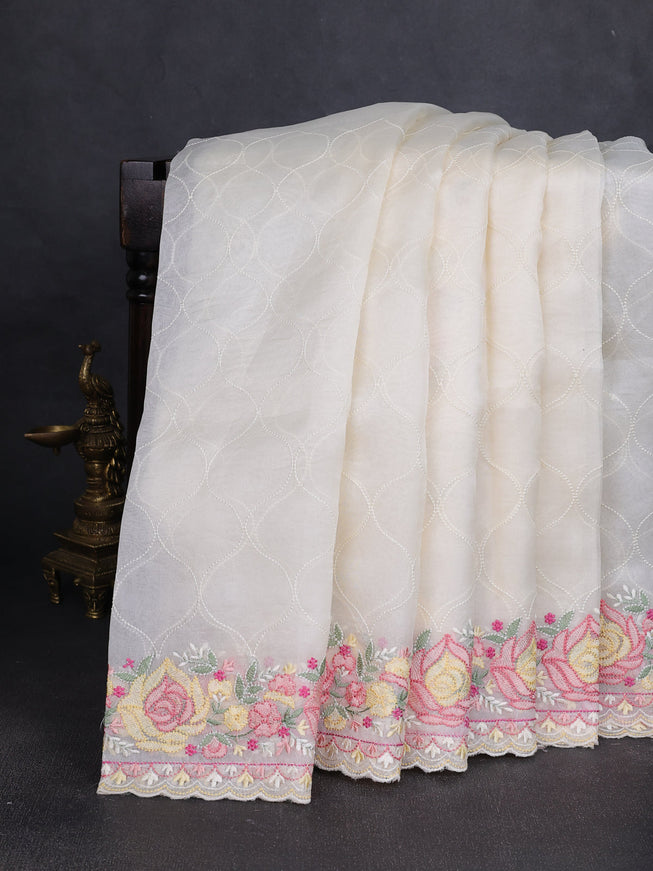 Off White Organza Embroidery Saree