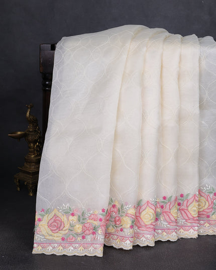 Off White Organza Embroidery Saree