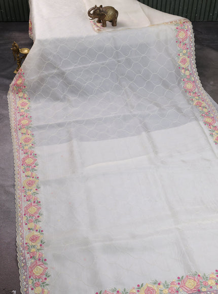 Off White Organza Embroidery Saree