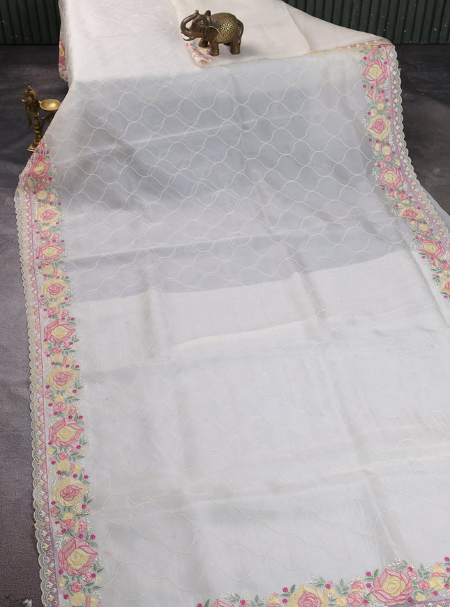 Off White Organza Embroidery Saree
