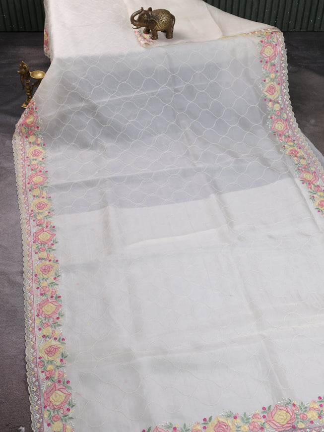 Off White Organza Embroidery Saree