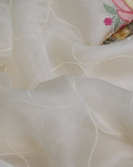 Off White Organza Embroidery Saree