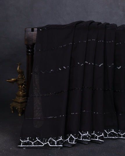 Black Organza Silk Saree-Sequin Work Readymade Blouse
