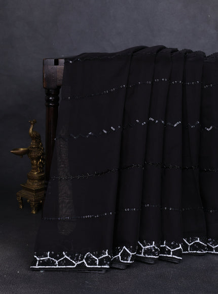 Black Organza Silk Saree-Sequin Work Readymade Blouse
