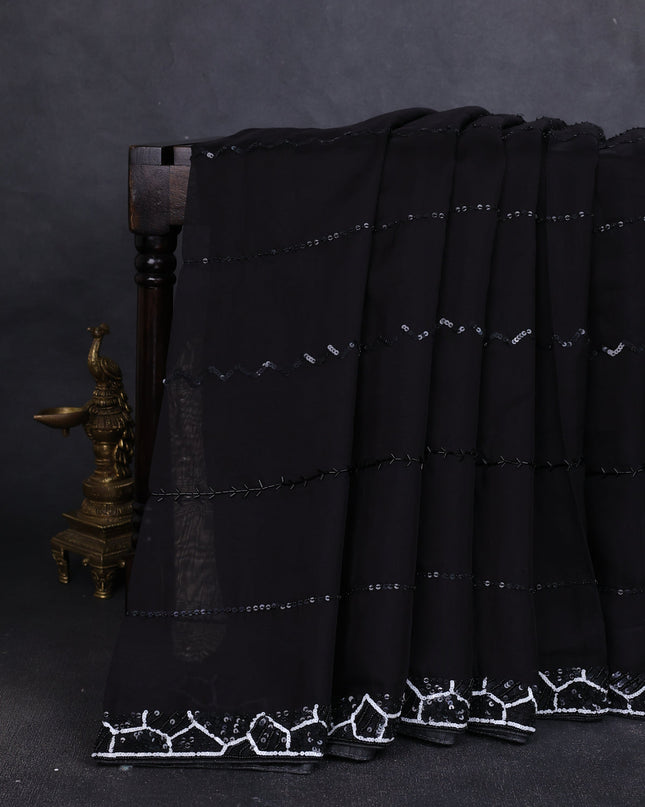 Black Organza Silk Saree-Sequin Work Readymade Blouse