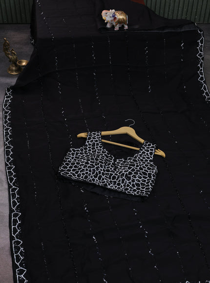 Black Organza Silk Saree-Sequin Work Readymade Blouse