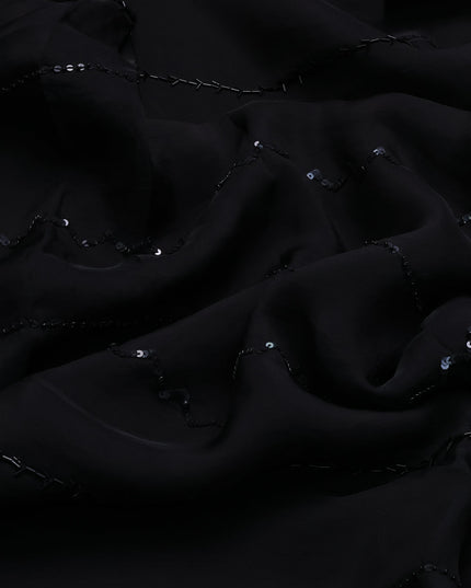 Black Organza Silk Saree-Sequin Work Readymade Blouse