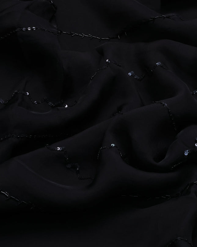 Black Organza Silk Saree-Sequin Work Readymade Blouse