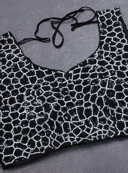 Black Organza Silk Saree-Sequin Work Readymade Blouse