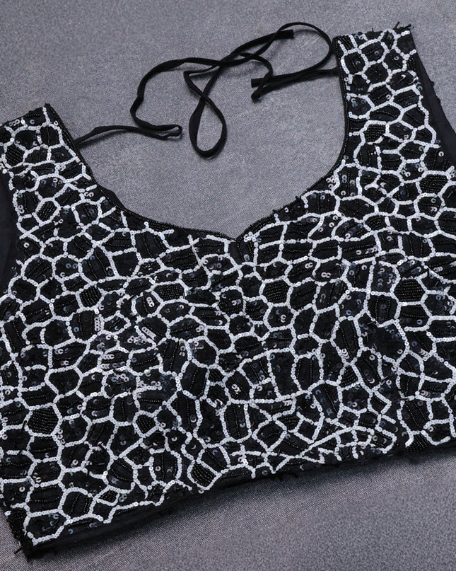 Black Organza Silk Saree-Sequin Work Readymade Blouse