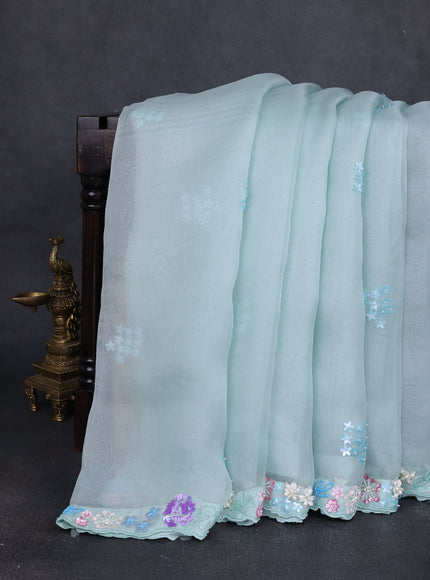 Sky Blue -Organza Silk Saree-Beaded Work Readymade Blouse