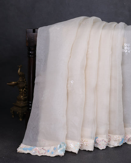 Off White Organza Silk Saree-Readymade Blouse