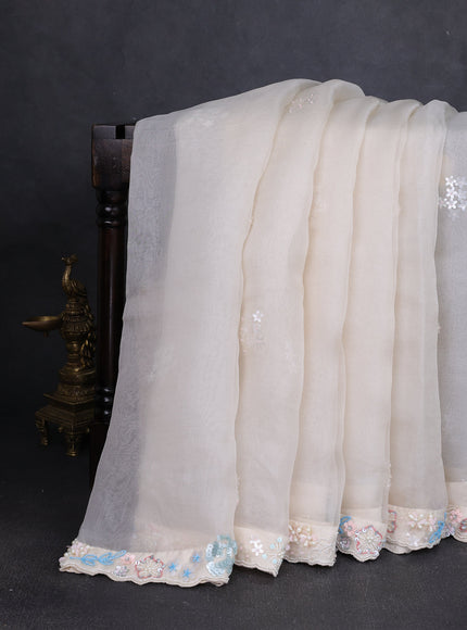 Off White Organza Silk Saree-Readymade Blouse