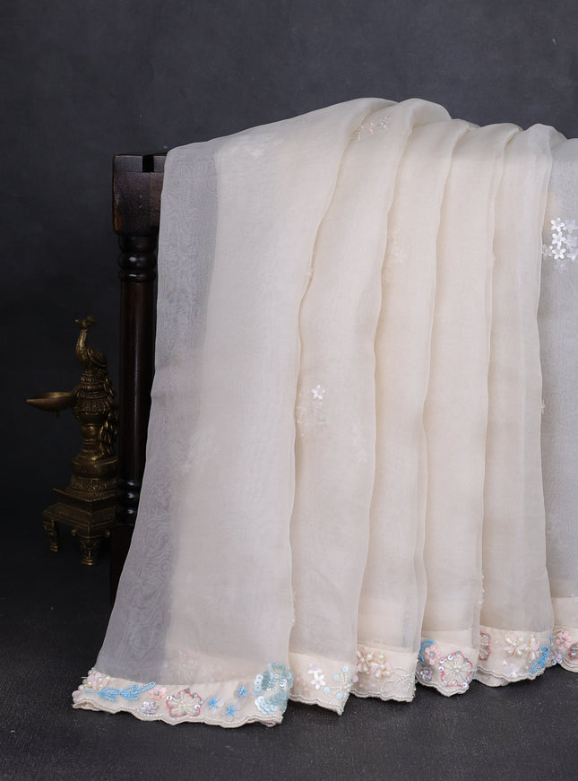 Off White Organza Silk Saree-Readymade Blouse