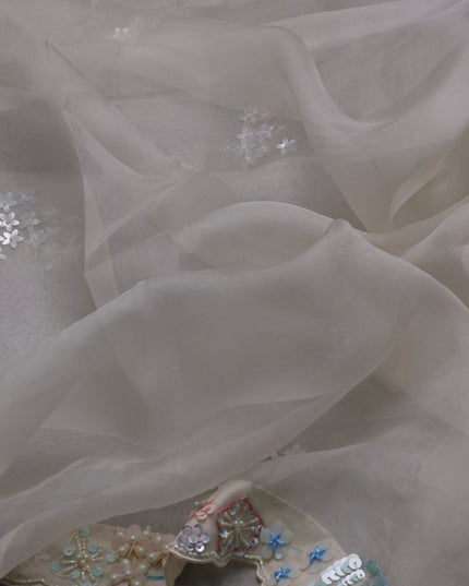 Off White Organza Silk Saree-Readymade Blouse