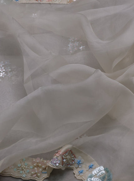 Off White Organza Silk Saree-Readymade Blouse