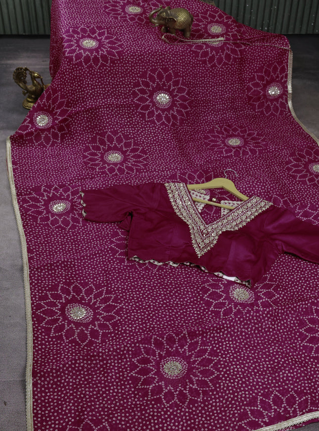 Rani Pink Organza Silk Saree-Readymade Blouse